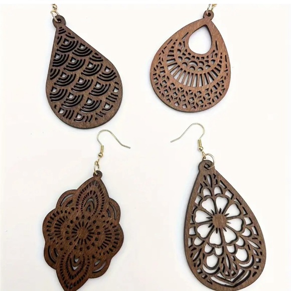 950 ❤️ 4 Pack Wood Bohemian Boho Earrings Jewelry - Picture 3 of 5
